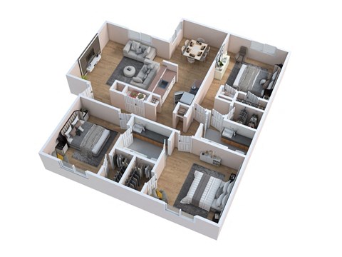 Floor plan for 3 beds, 2 baths, 1375 sqft